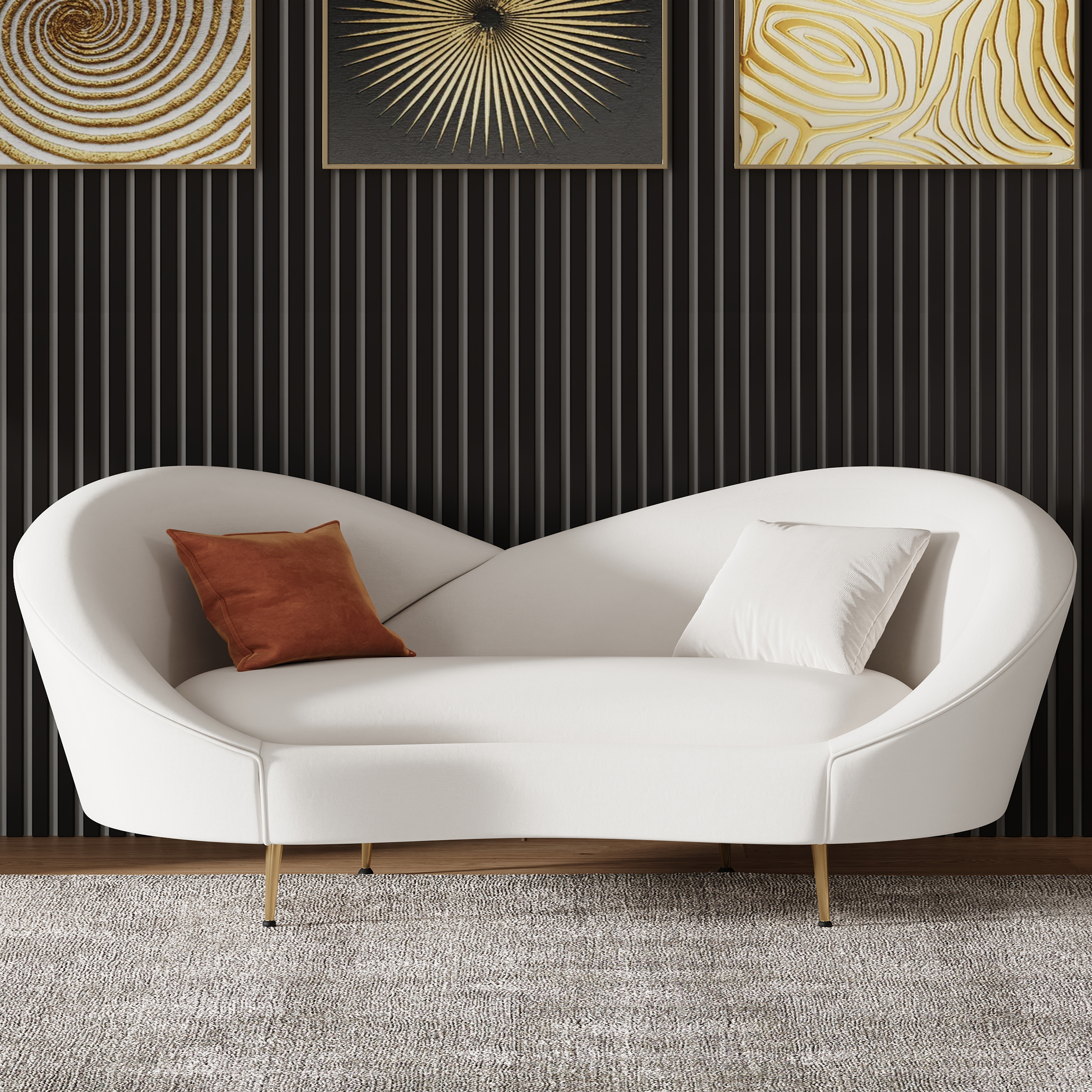 235 cm Modern White Velvet Upholstered Large 3-Seater Curved Sofa