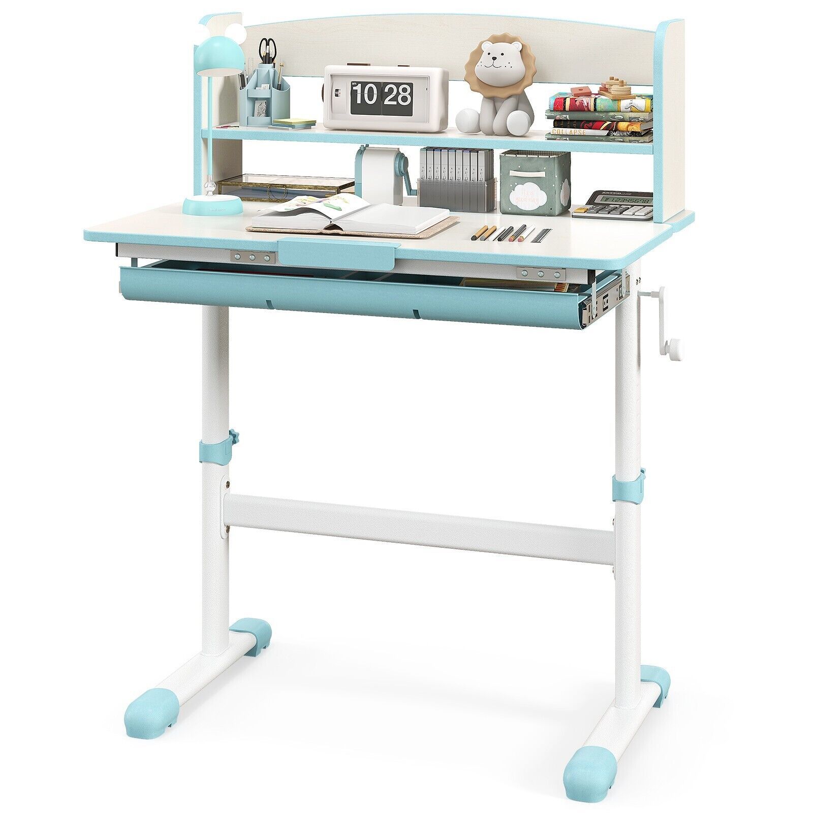 Costway Study Desk Height Adjustable Writing Table w/ Tilt Desktop in Blue