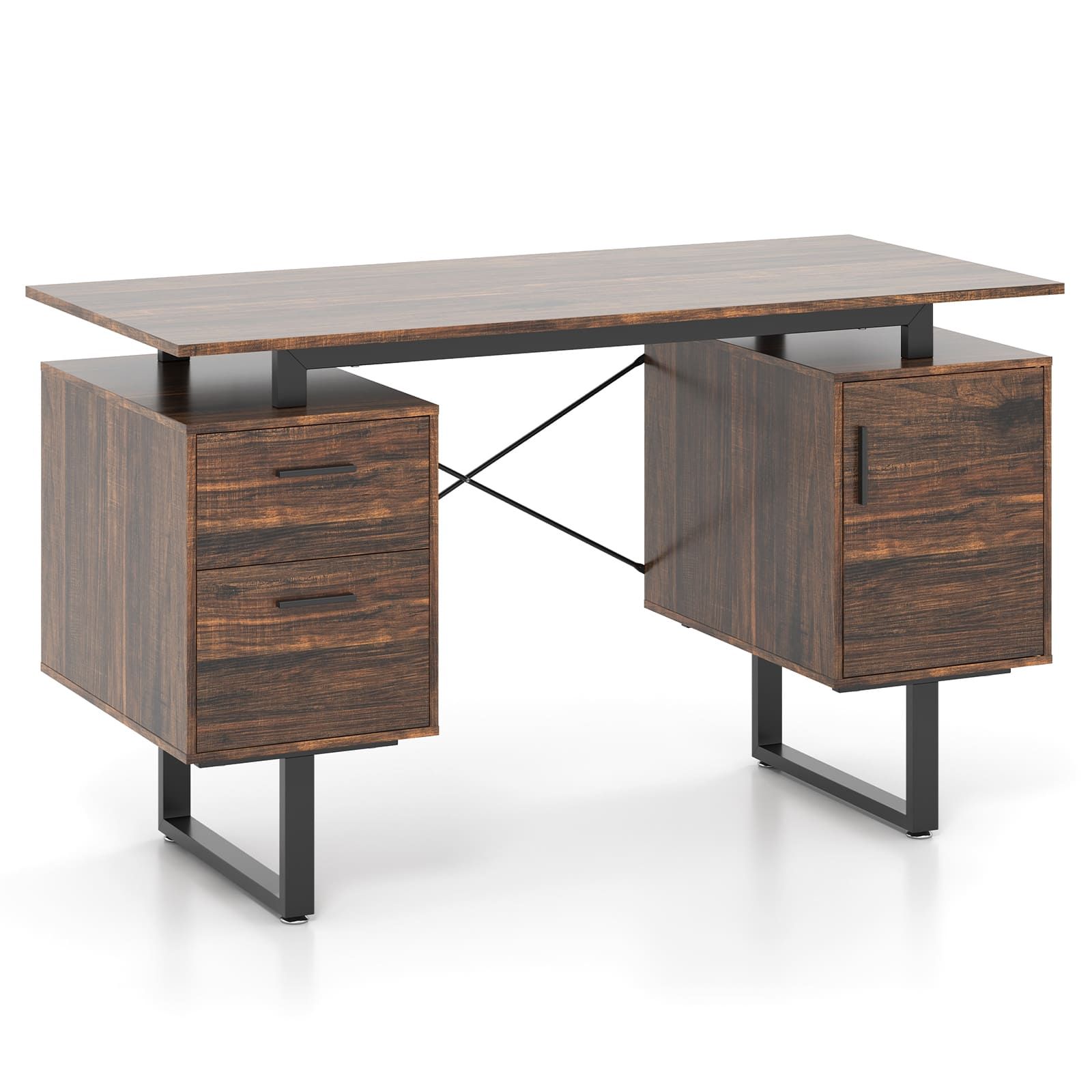 Costway Computer Desk Home Office Desk with Floating Desktop-Coffee in Brown