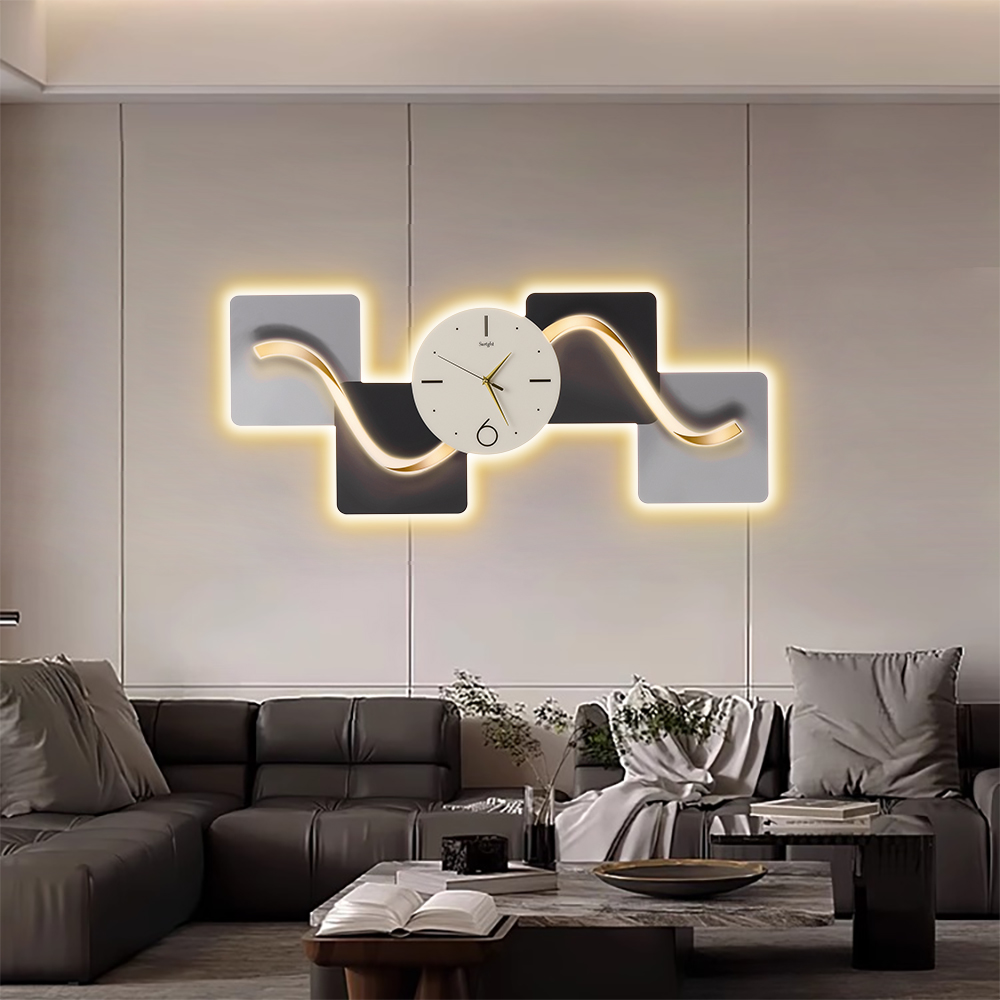 1000mm Horizontal Silent Wall Clock Light Modern Geometric Decor Art Living Room