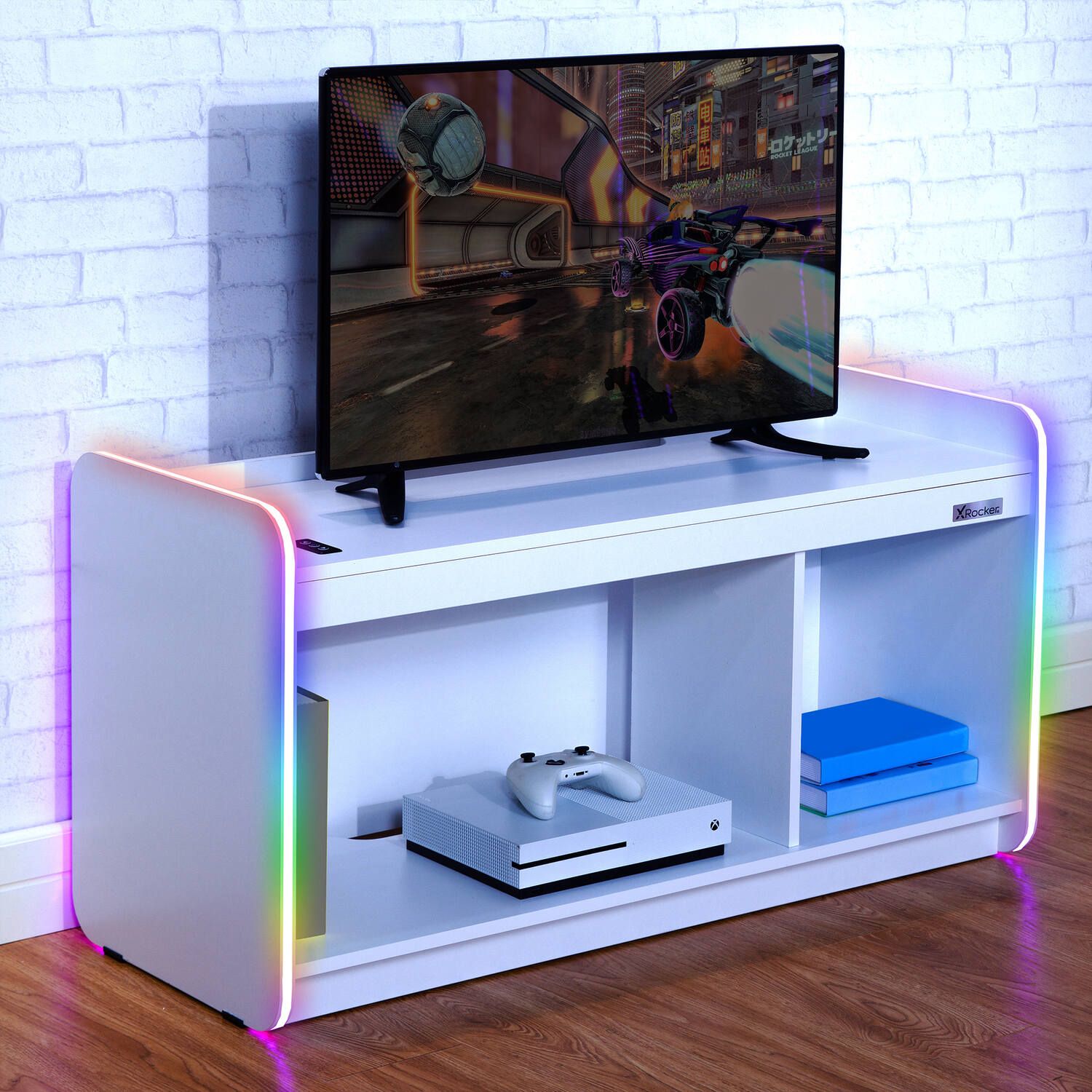 X Rocker Electra TV Unit for up to 42" TV's, Shelves & LED Lights in White