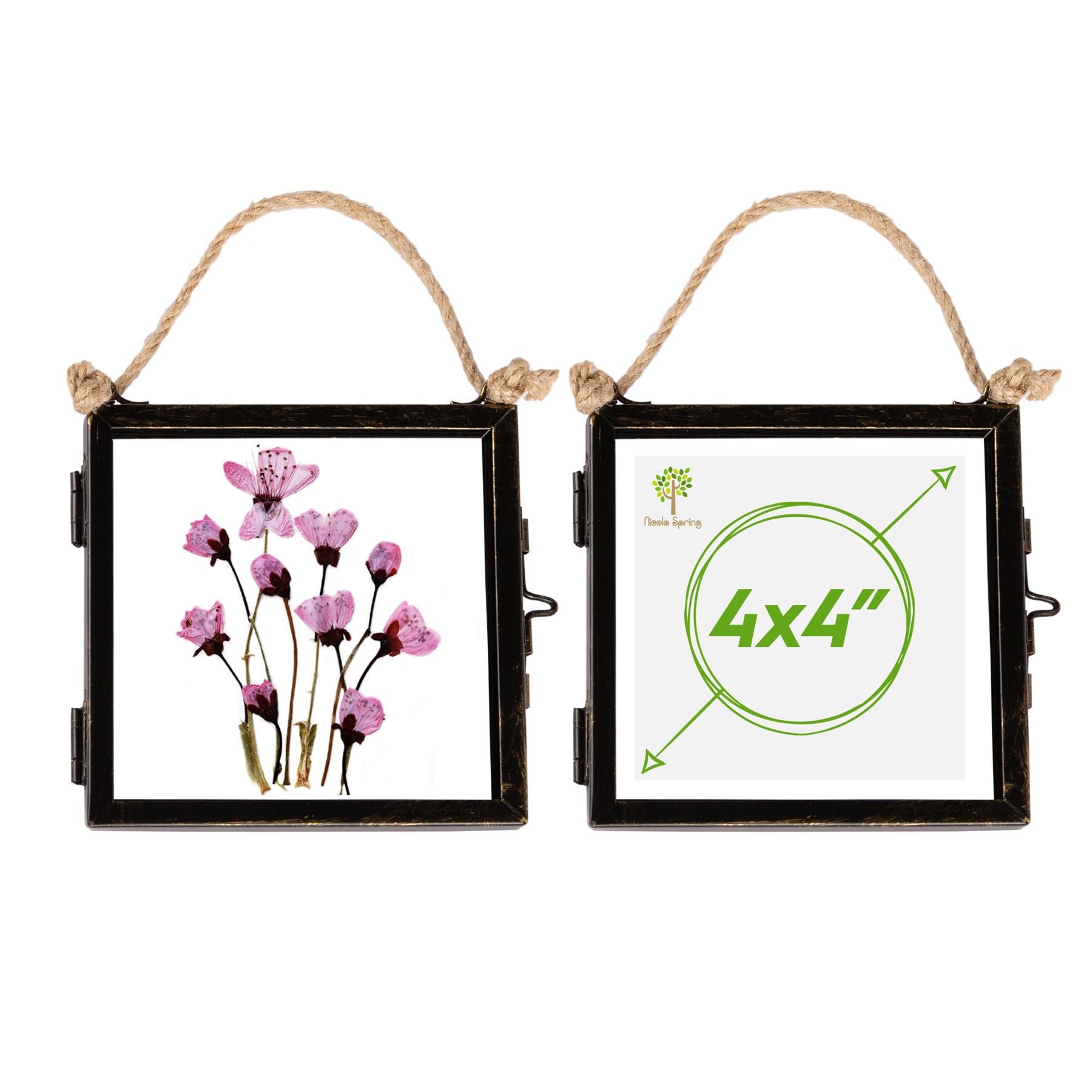 Nicola Spring 2x Hanging Metal Photo Frames - 4" x 4" - Black - Picture Frame Wall Mounted Frame with Rope