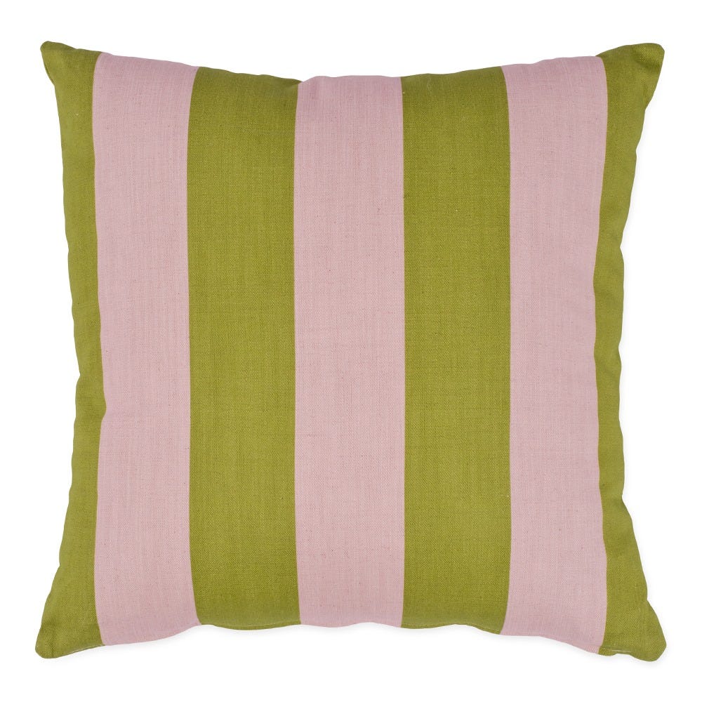 Heal's Cabana Stripe Printed Cushion Pink & Green Square 2