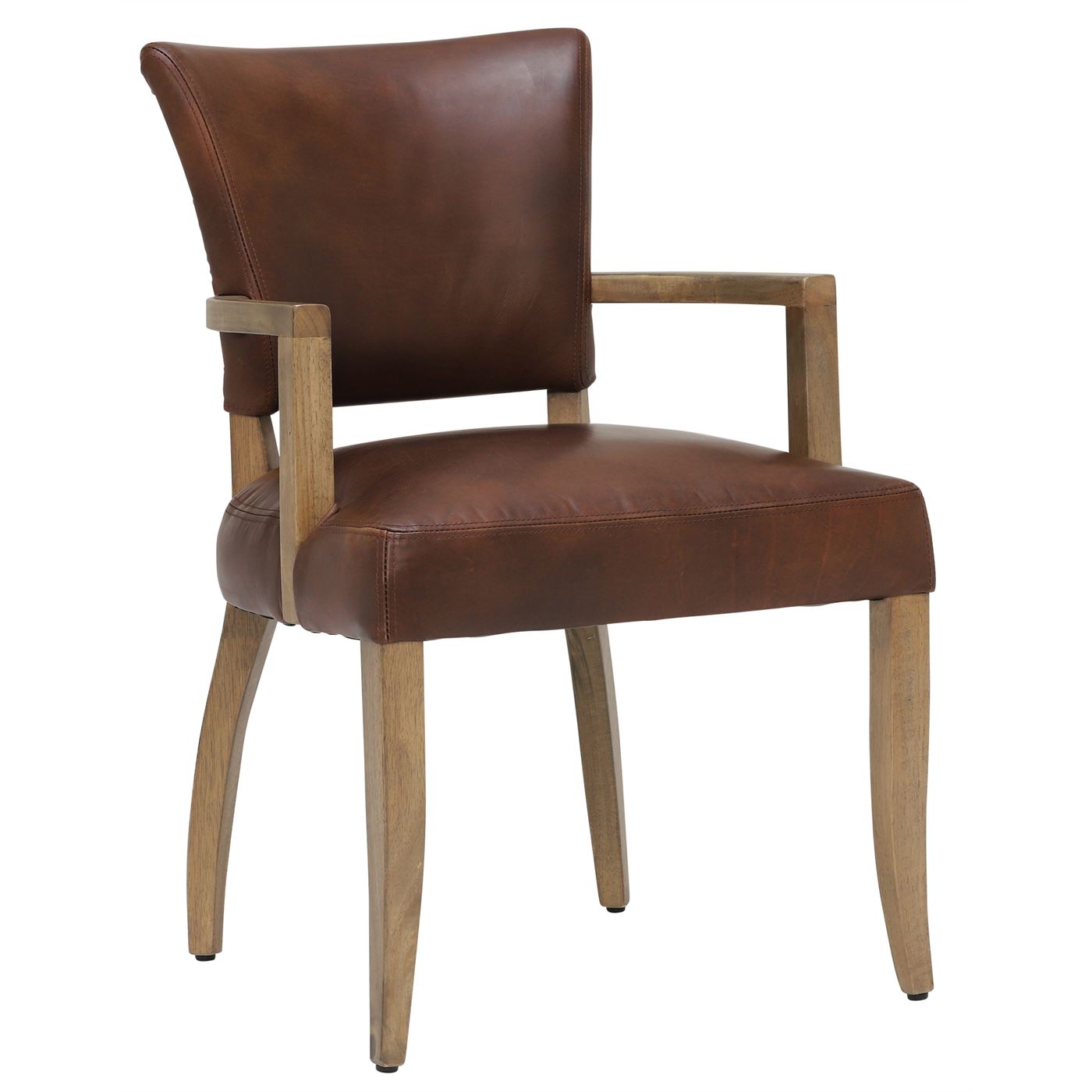 Timothy Oulton Mimi Dining Chair With Arms - Brown - Leather - Plain - W60 x D66 x H90cm - Barker & Stonehouse