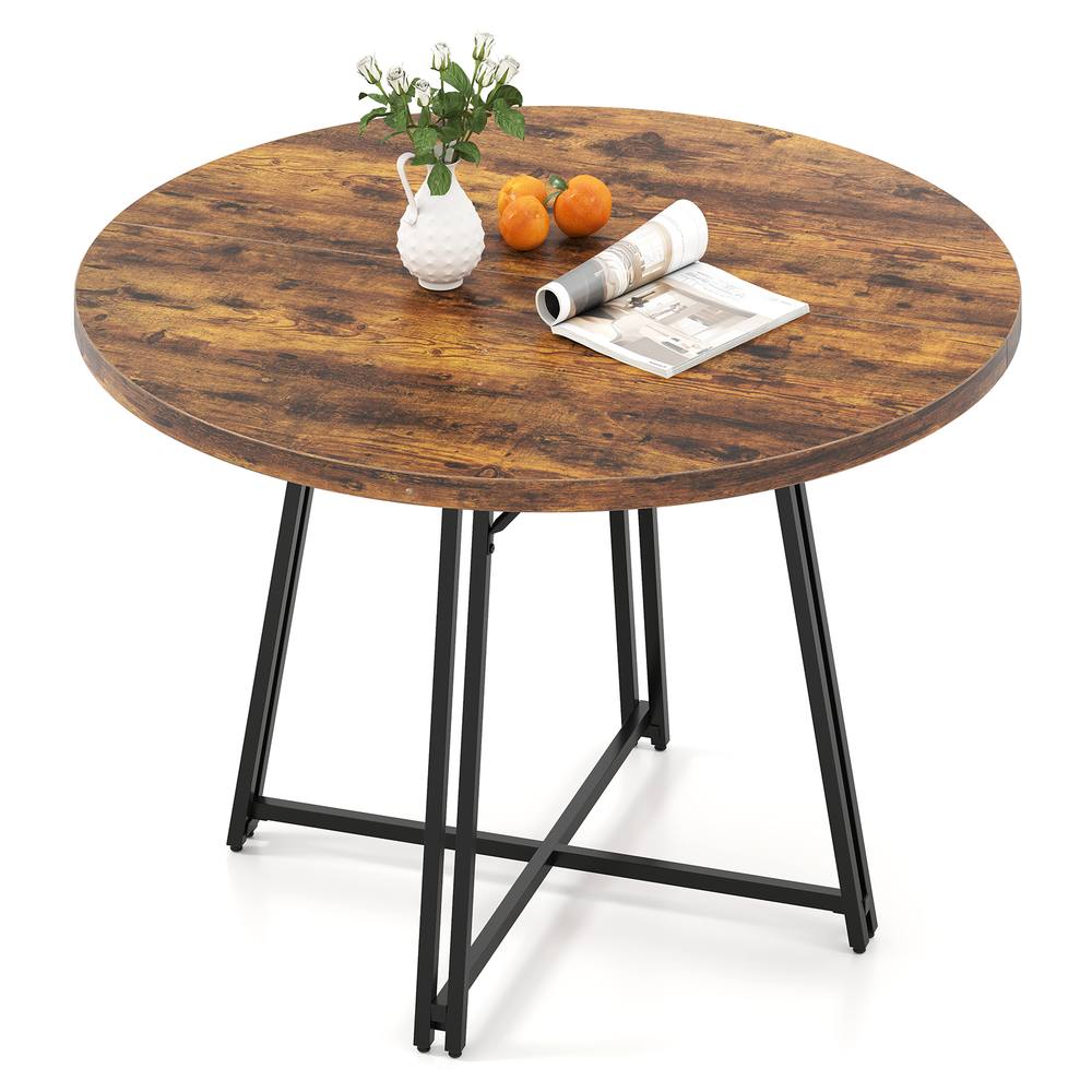 Costway 118CM Dining Table Round Kitchen Table Modern Diner Table in Brown