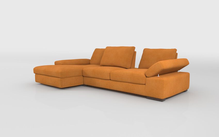 Yellow Fabric Savazza 4 Seater Sofa with Adjustable Back Rest Left Hand Facing Lounger
