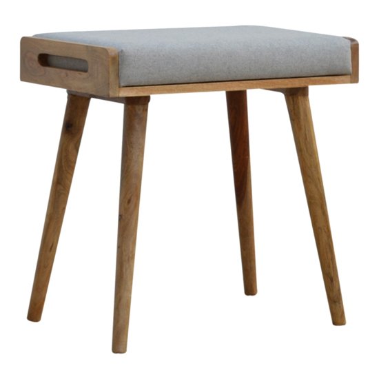 Chaffee Wooden Footstool In Oak Ish And Grey Tweed Seat