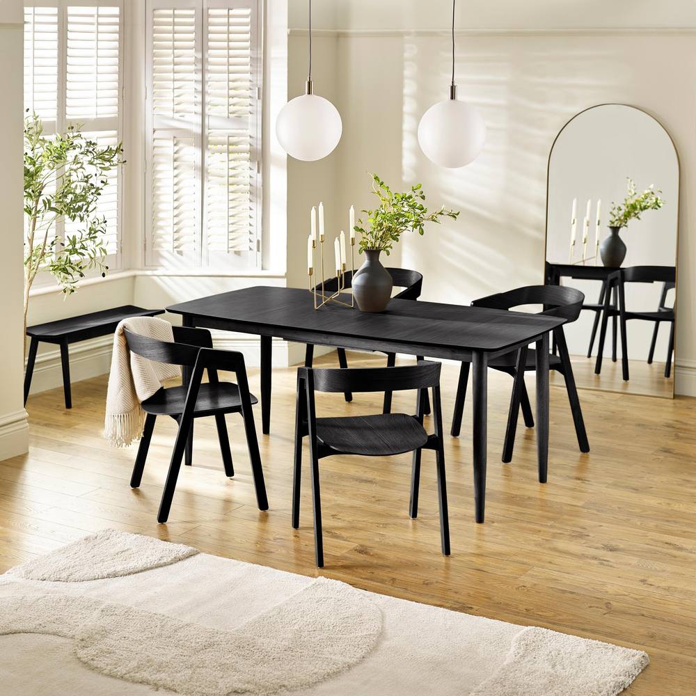 FurnitureboxUK Leif Black Wooden Rectangular Extending Table & 4 Black Dining Chairs