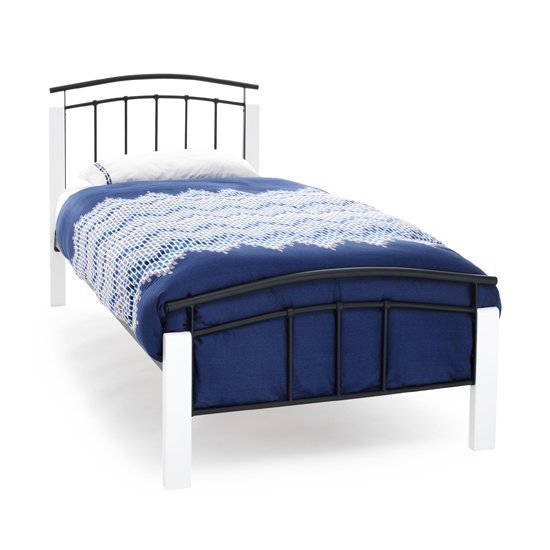 Tetras Metal Single Bed In Black With White Posts