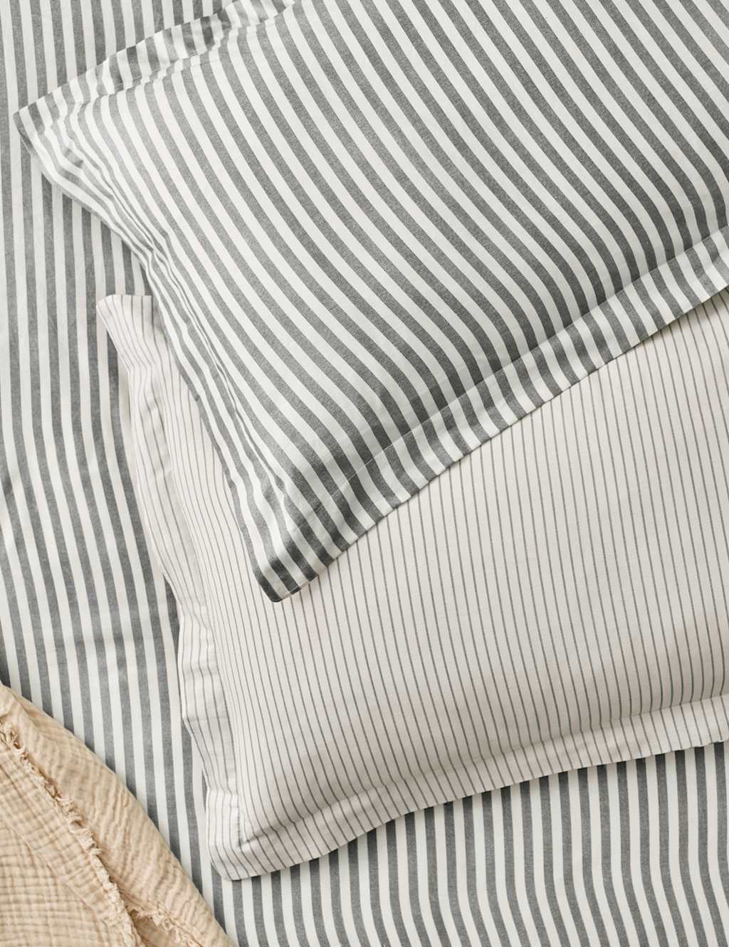 YARD 2 Pack Pure Cotton Hebden Stripe Pillowcases Light Grey Mix
