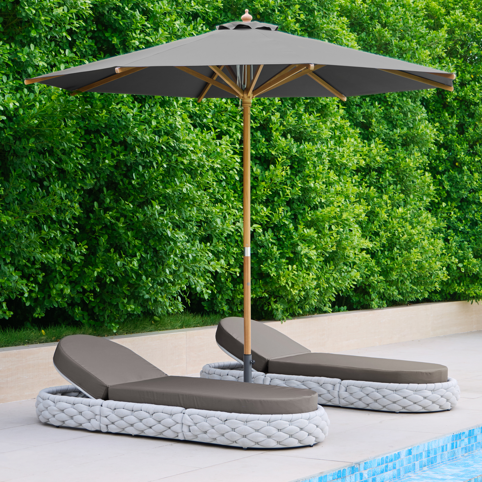 Cocaro Garden Aluminium & Rope Weave Adjustable Chaise Lounge in Grey, Set of 2