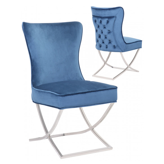 Cavalli Blue Velvet Dining Chairs In Pair