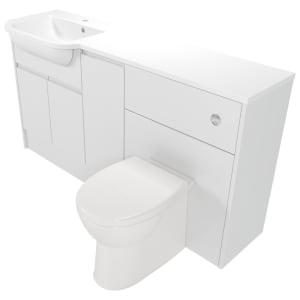 Deccado Clifton Bright White Left Hand 1500mm Fitted Vanity & Toilet Pan Unit Combination with Left Hand Basin