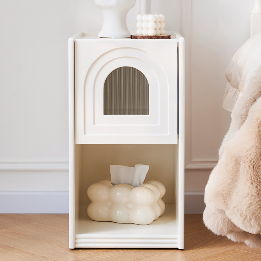 Rustic Narrow Smart Bedside Table White Bedside Table with Sensor Light & USB Port