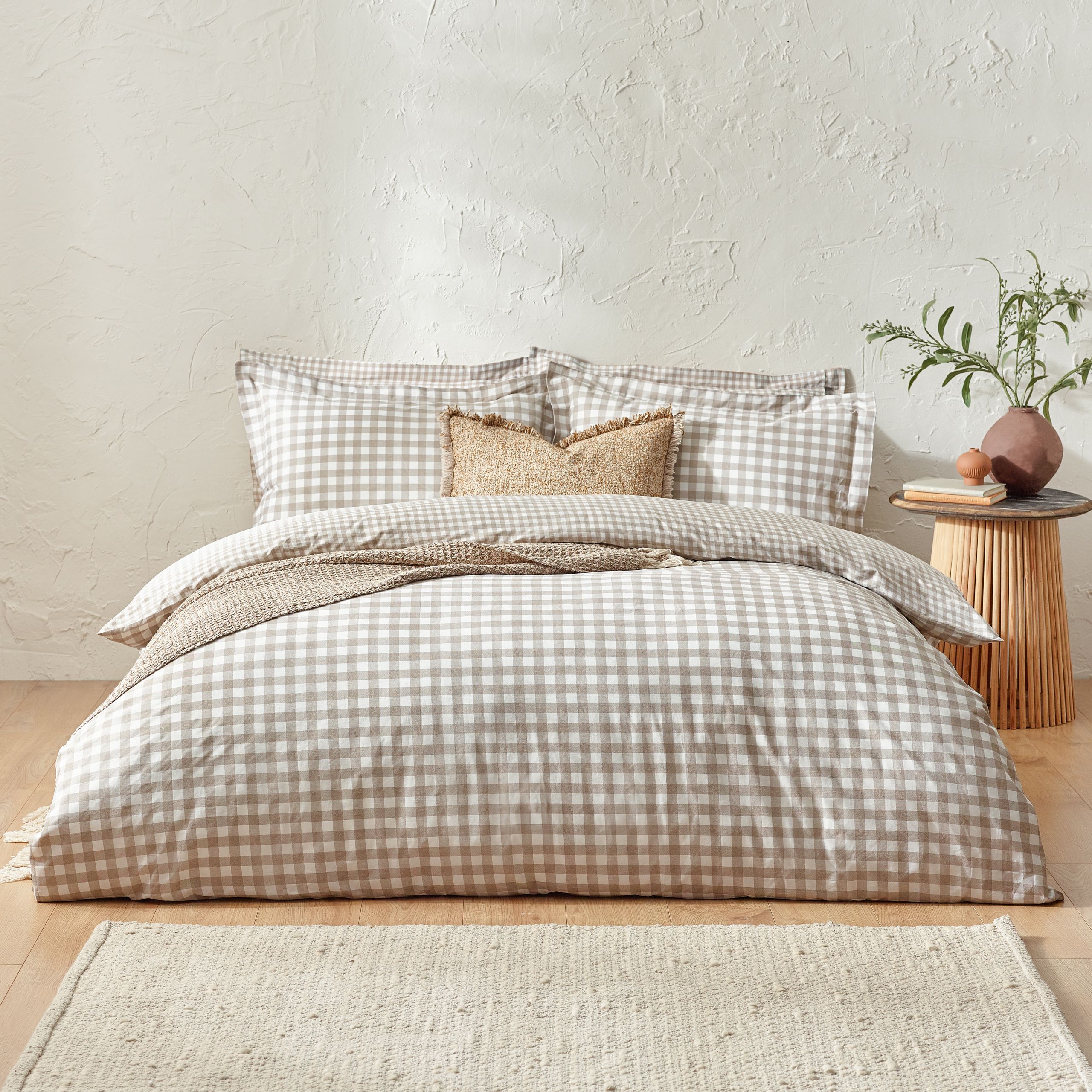 Yard Barton Gingham Check Reversible Duvet Cover Set in Natural