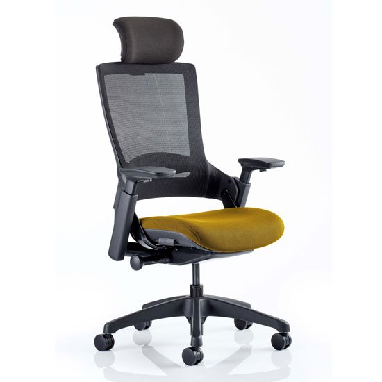 Molet Black Back Headrest Office Chair With Senna Yellow Seat
