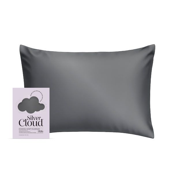 Silver Cloud Satin Pillowcase Infused with Silver Ions in Charcoal