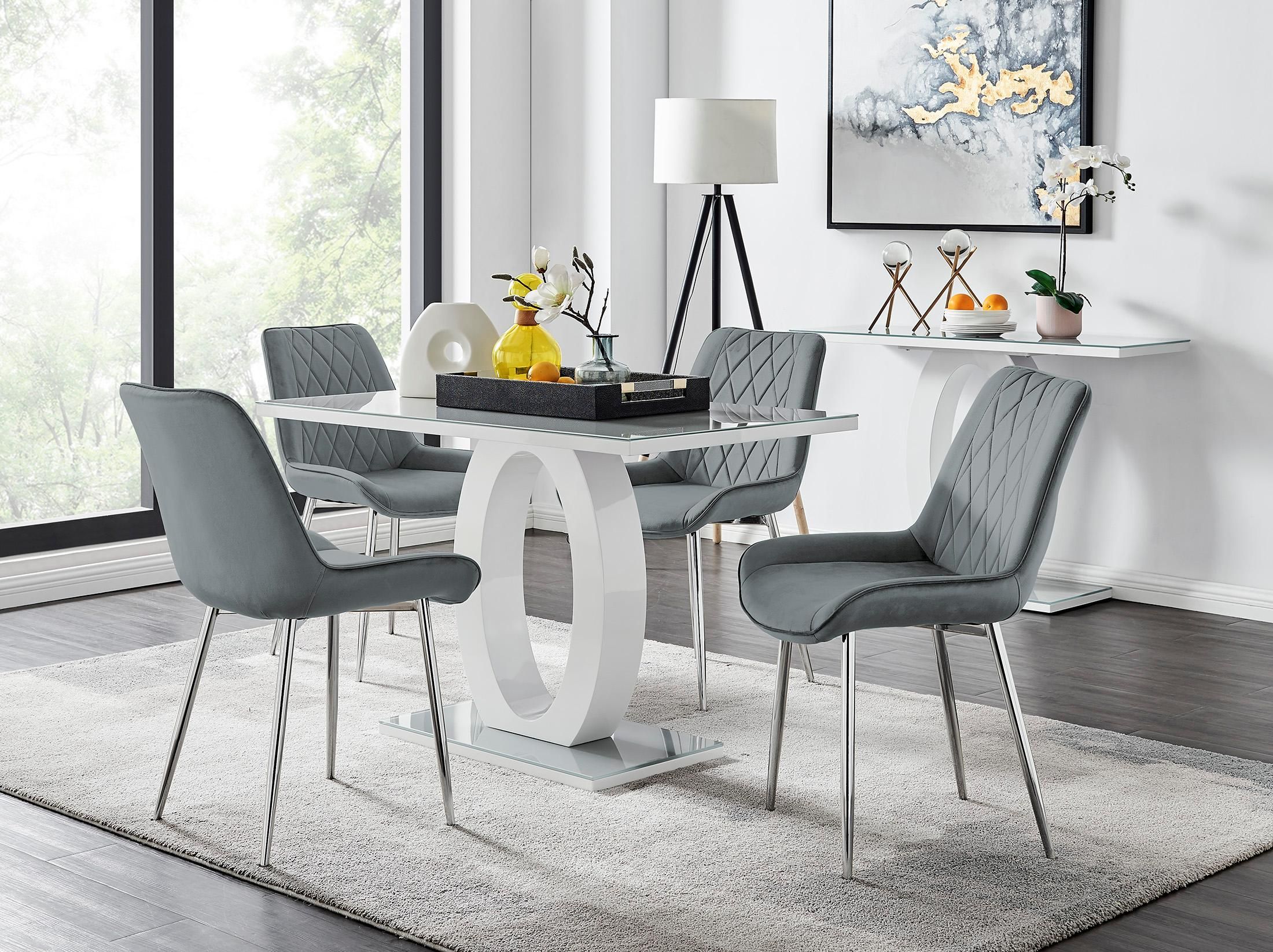 FurnitureboxUK Giovani 4 Grey Dining Table & 4 Pesaro Silver Leg Chairs