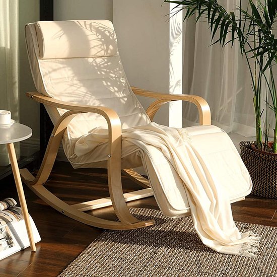 Orani Rocking Chair In Beige With Wooden Armrests