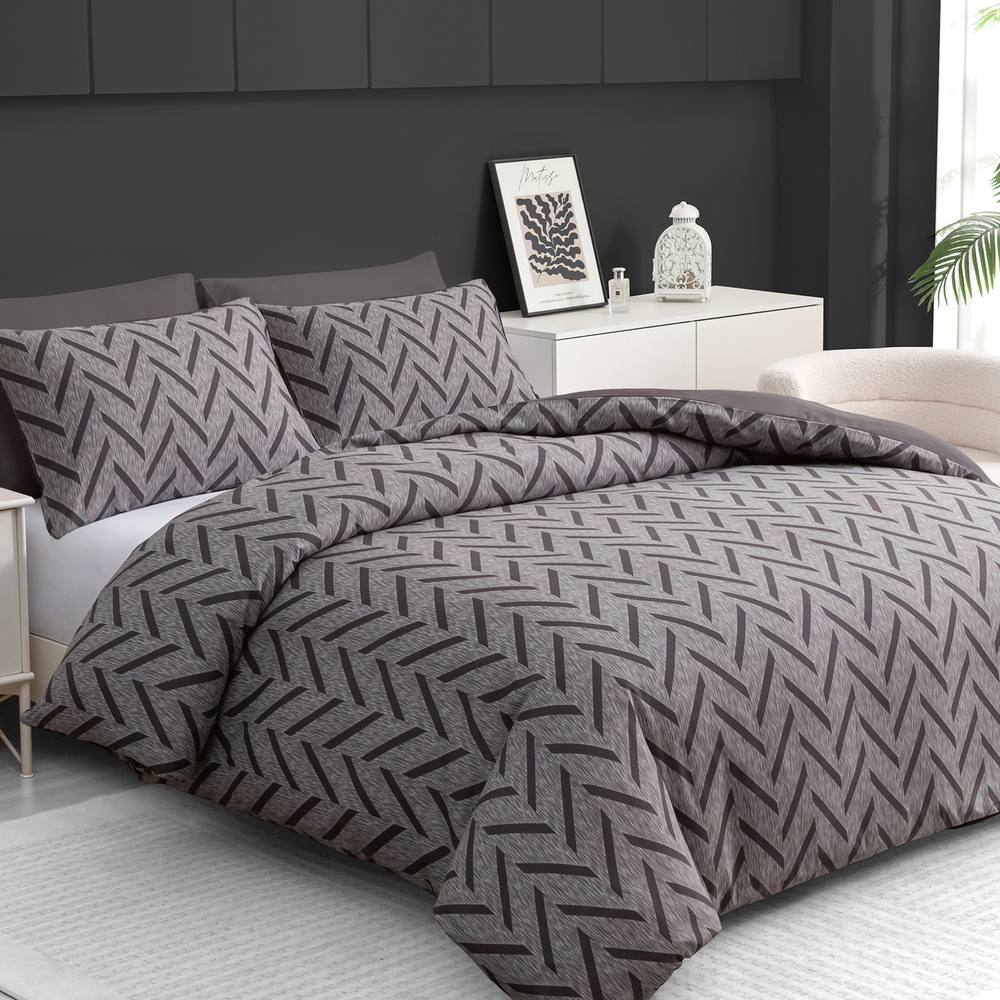Grace Double Brushed Microfber Duvet Cover Set Ultrasoft Bedding Sets in Grey