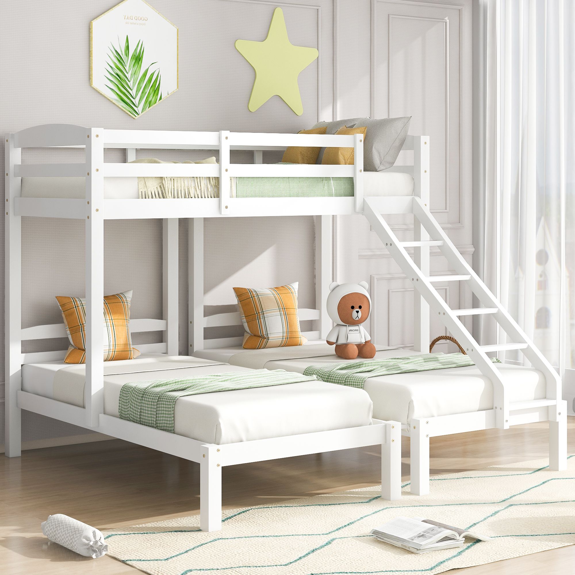 Matteo Bunk Bed Triple Sleeper With Side Ladder For Children & Teens 3FT in White