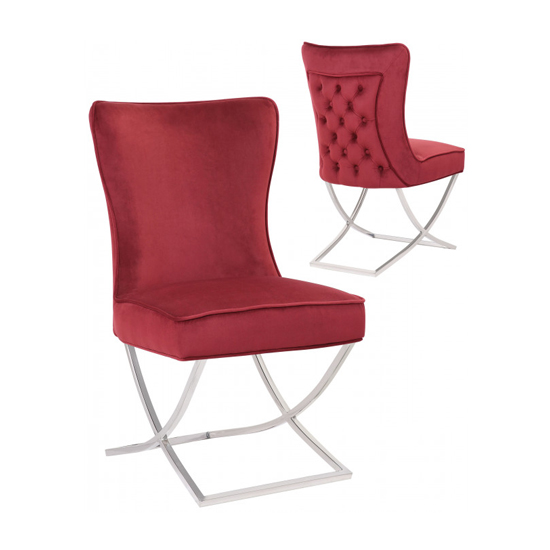 Cavalli Red Velvet Dining Chairs In Pair