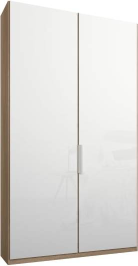 Caren 2 door 100cm Hinged Wardrobe, Oak Frame, White Glass Doors, Classic Interior