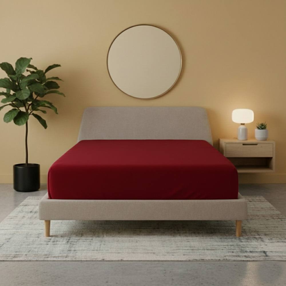 Snug City Flannelette Fitted Sheet Soft Brushed Cotton Bedding Warmth Comfort in Red