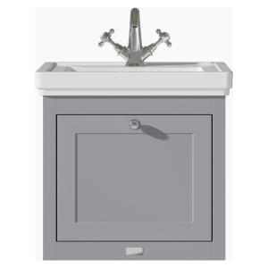 Bayswater Hartleigh Plummett Grey Traditional Wall HUng Vanity Unit & 1 Tap Hole White Recessed Basin - 500mm