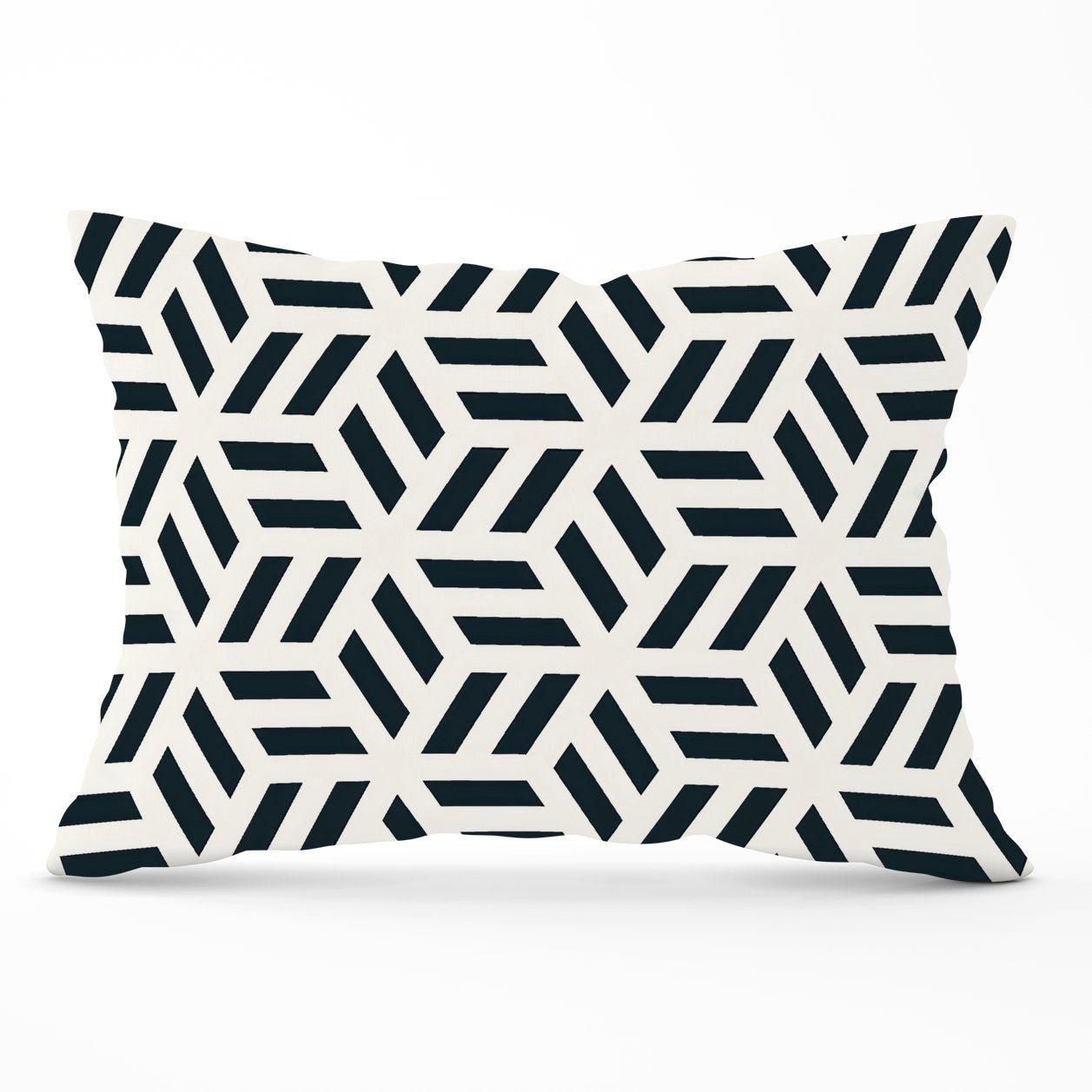 Warren Reed - Designer Geometric Monochrome Hexagonal Pattern Cushions in Black