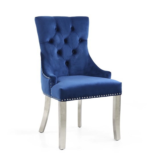 Robbyn Accent Chair In Blue Velvet With Silver Steel Legs
