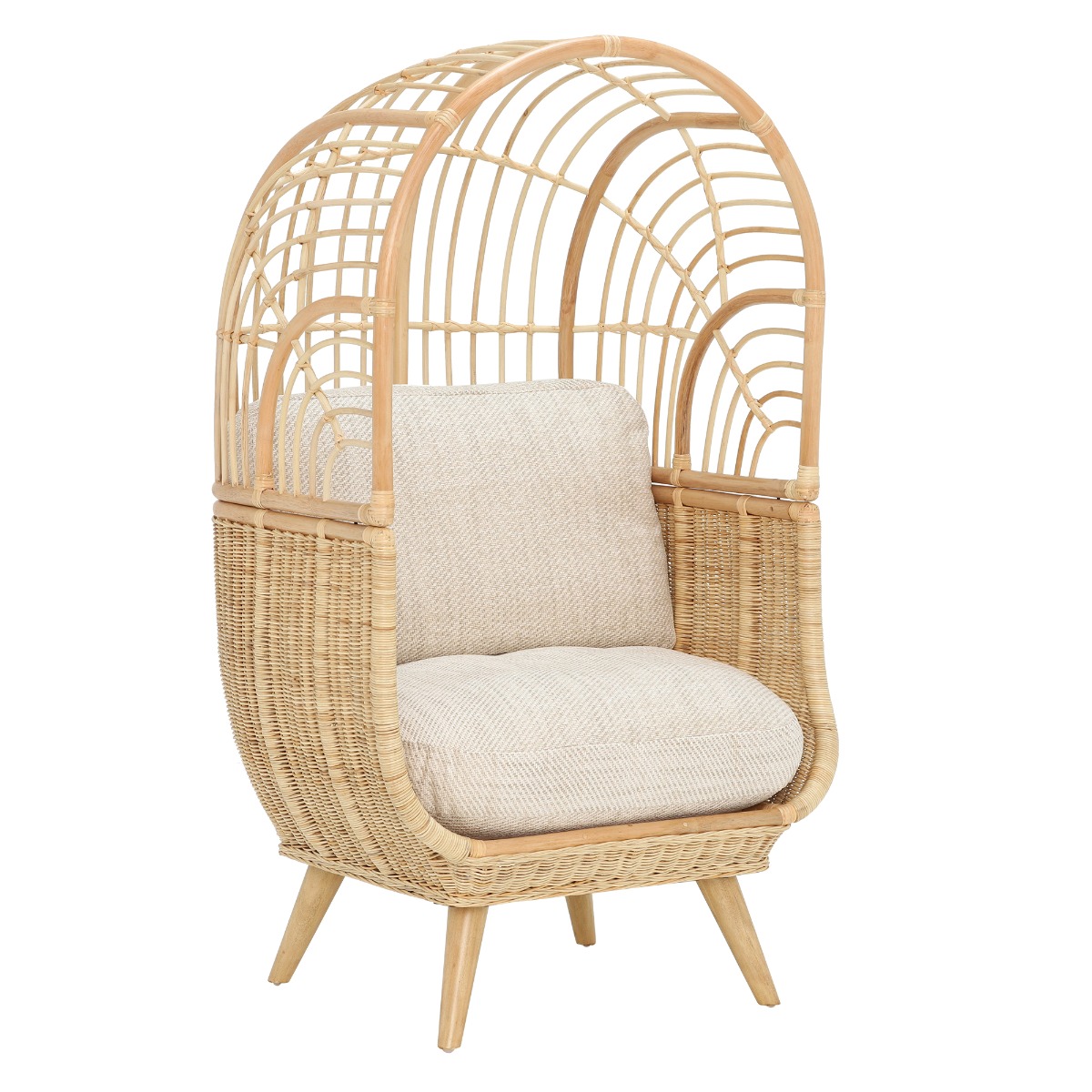 Muna Chair and Cushion in Natural Rattan and Jasper Fabric