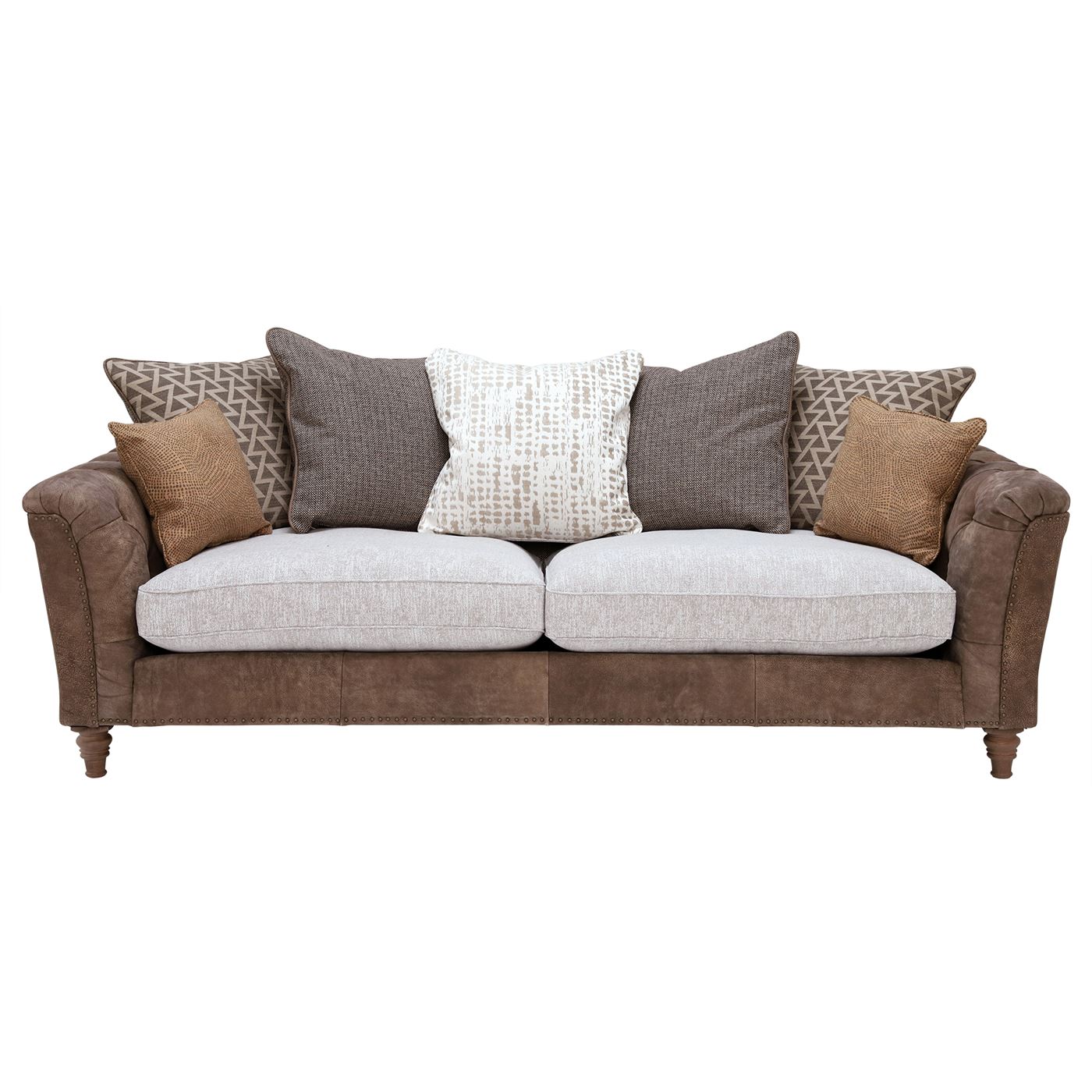 Darwin Extra Large Pillow Back Sofa, Leather and Fabric Mix