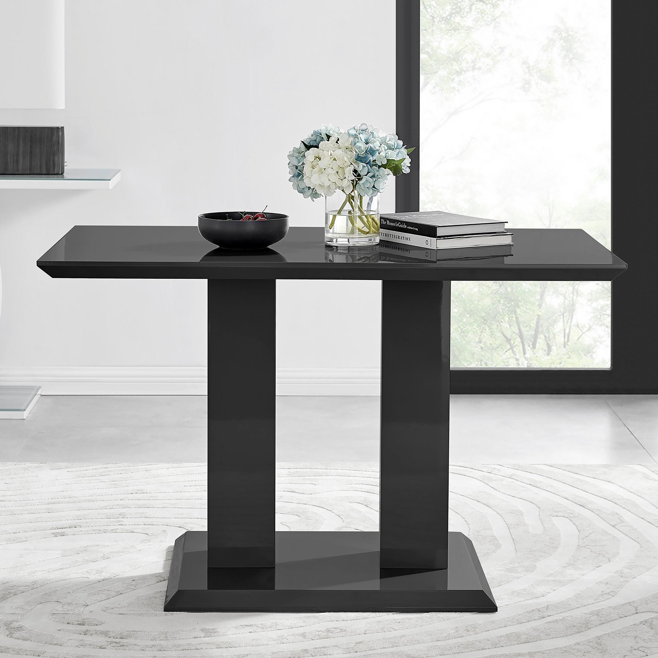 FurnitureboxUK Imperia 120cm 4-Seater Modern High Gloss Pillared Dining Table in Black