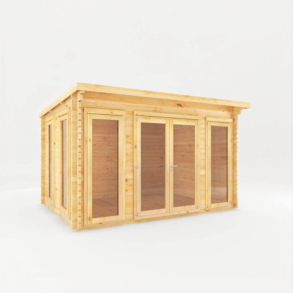 Mercia 4 x 3 m Studio Pent Log Cabin - 28 mm - L333.4 x W403.6 x H249.4 cm in Natural