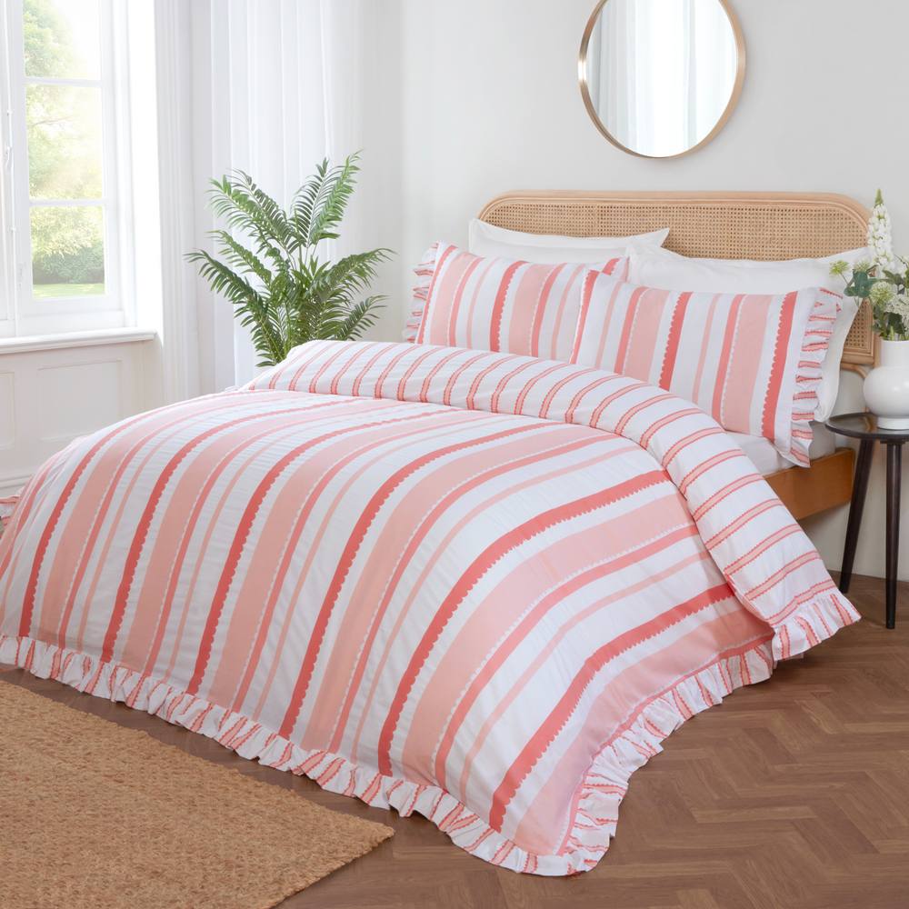 Rapport Home Maya Stripe Polycotton Reversible Duvet Cover Set with Pillowcase in Pink