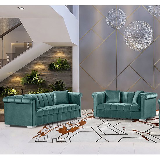 Kenosha Velour Fabric 2 Seater And 3 Seater Sofa In Seaspray