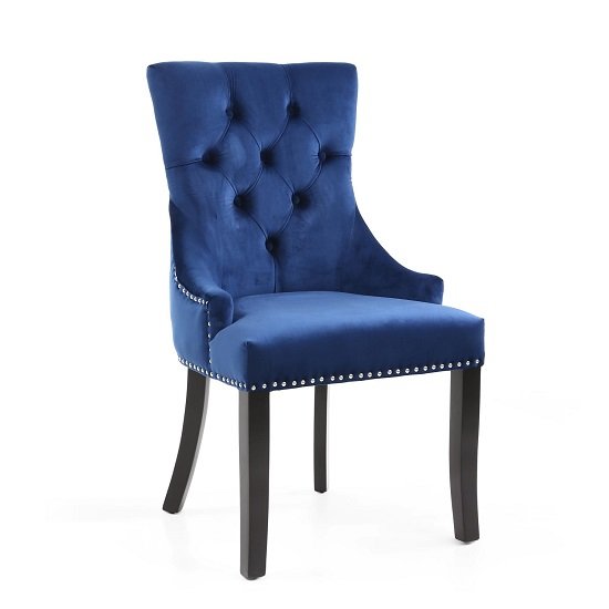 Robbyn Accent Chair In Blue Velvet With Black Rubberwood Legs