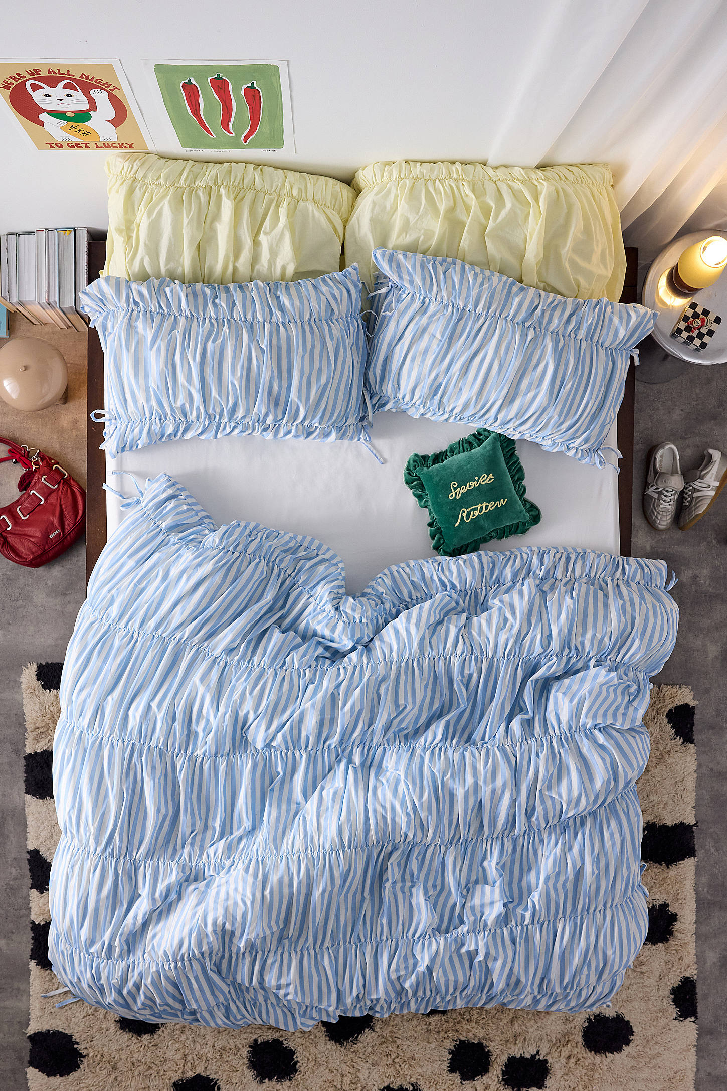 Cinched Stripe Duvet Set - Blue