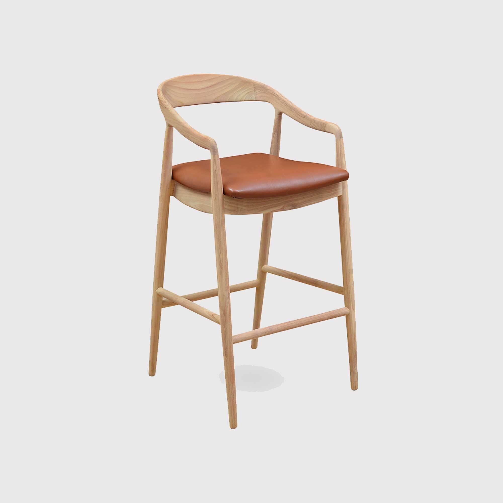 Semeru Counter Stool H100cm with Leather Seat, Wood | Barker & Stonehouse