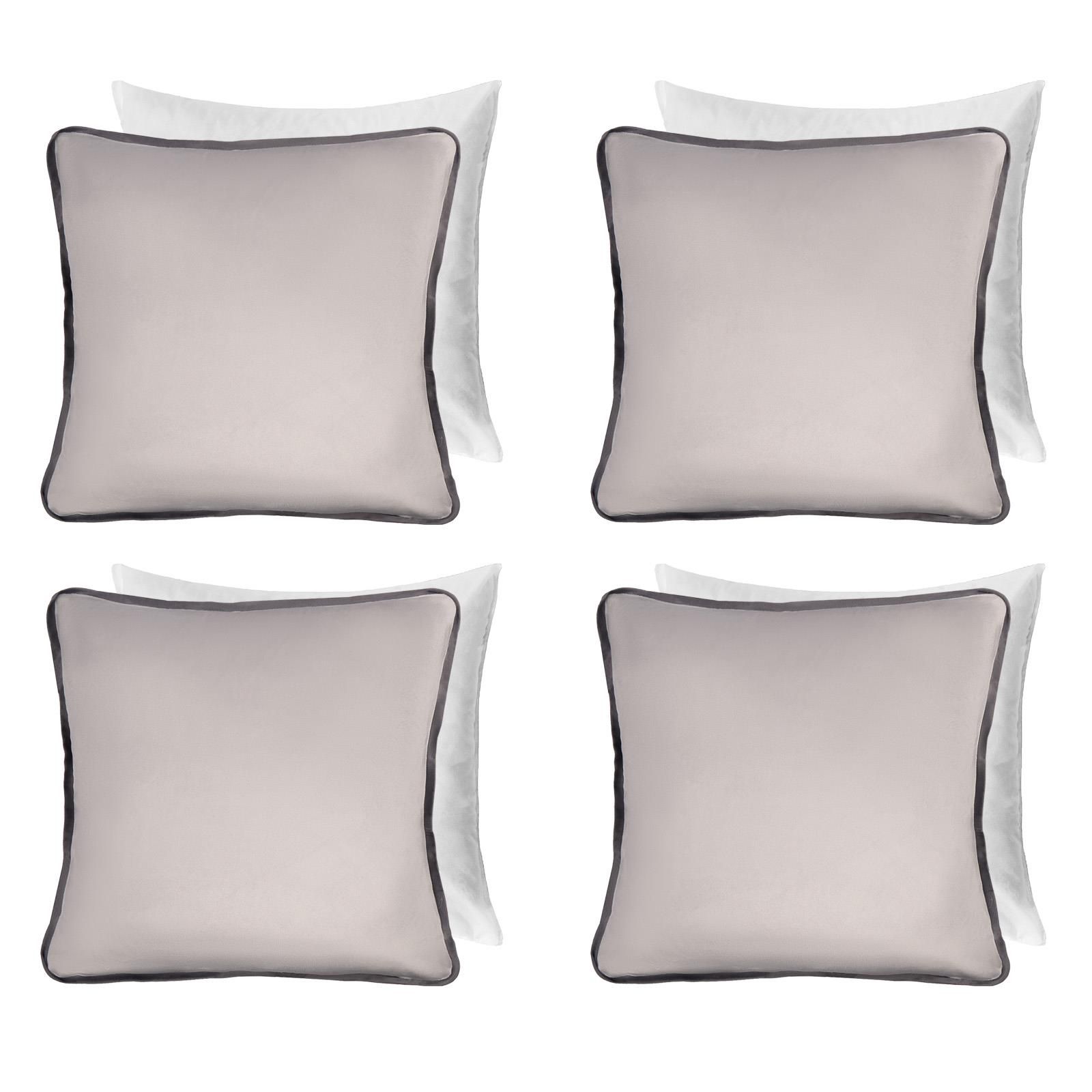 OHS 4 Pack Matte Velvet Piped Filled Cushion Covers Home Decor Set in Light Grey