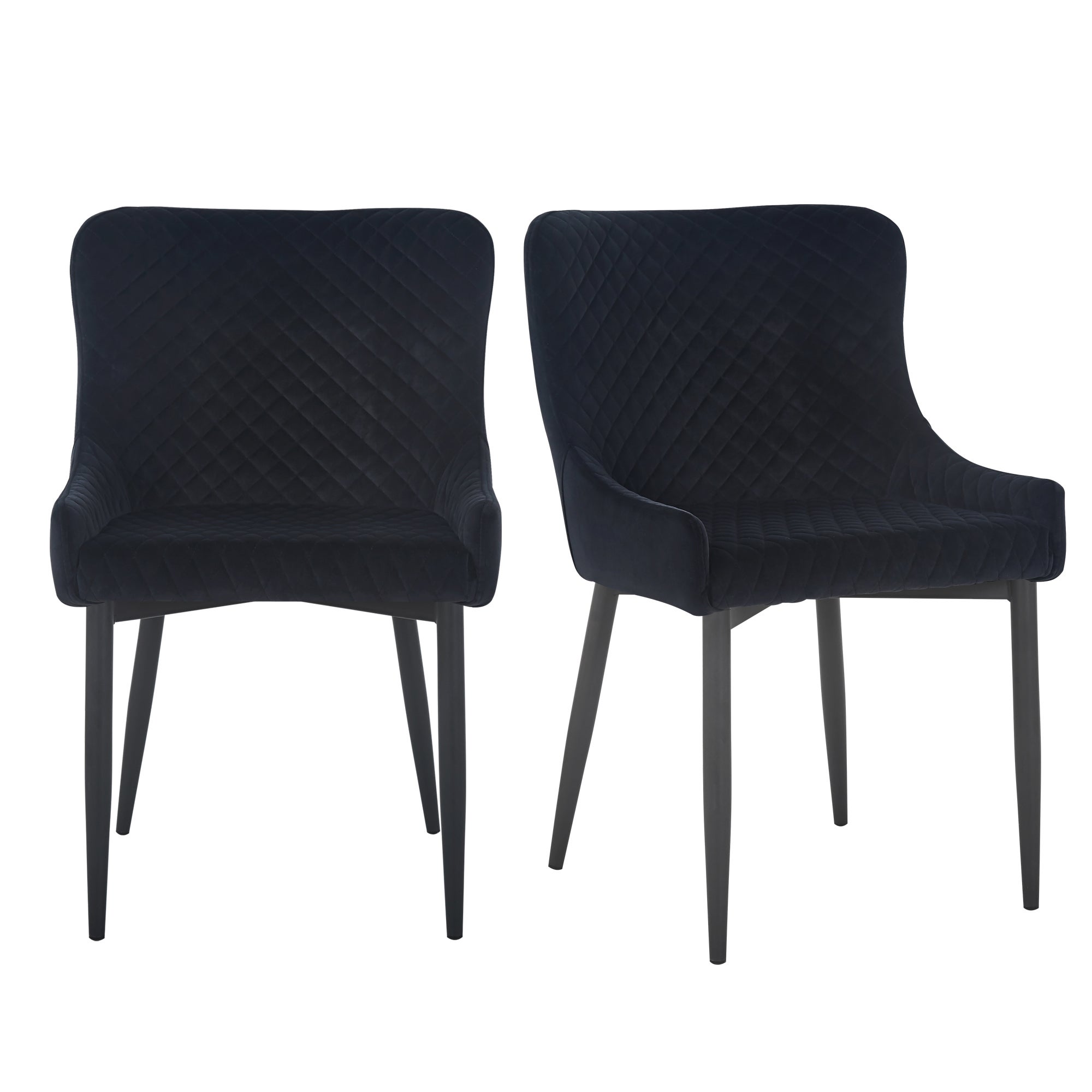 Montreal Set of 2 Dining Chairs Black Velvet Black