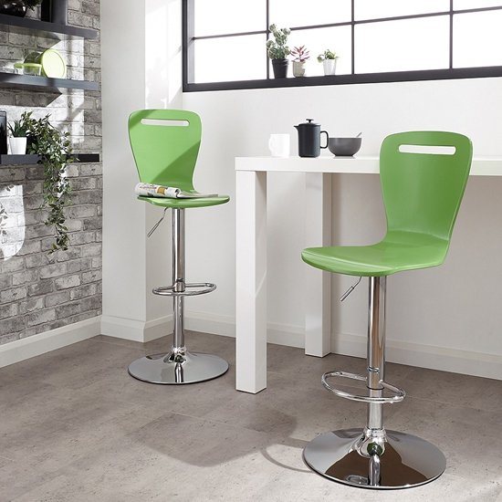 Long Island Mint Wooden Gas-lift Bar Stools In Pair