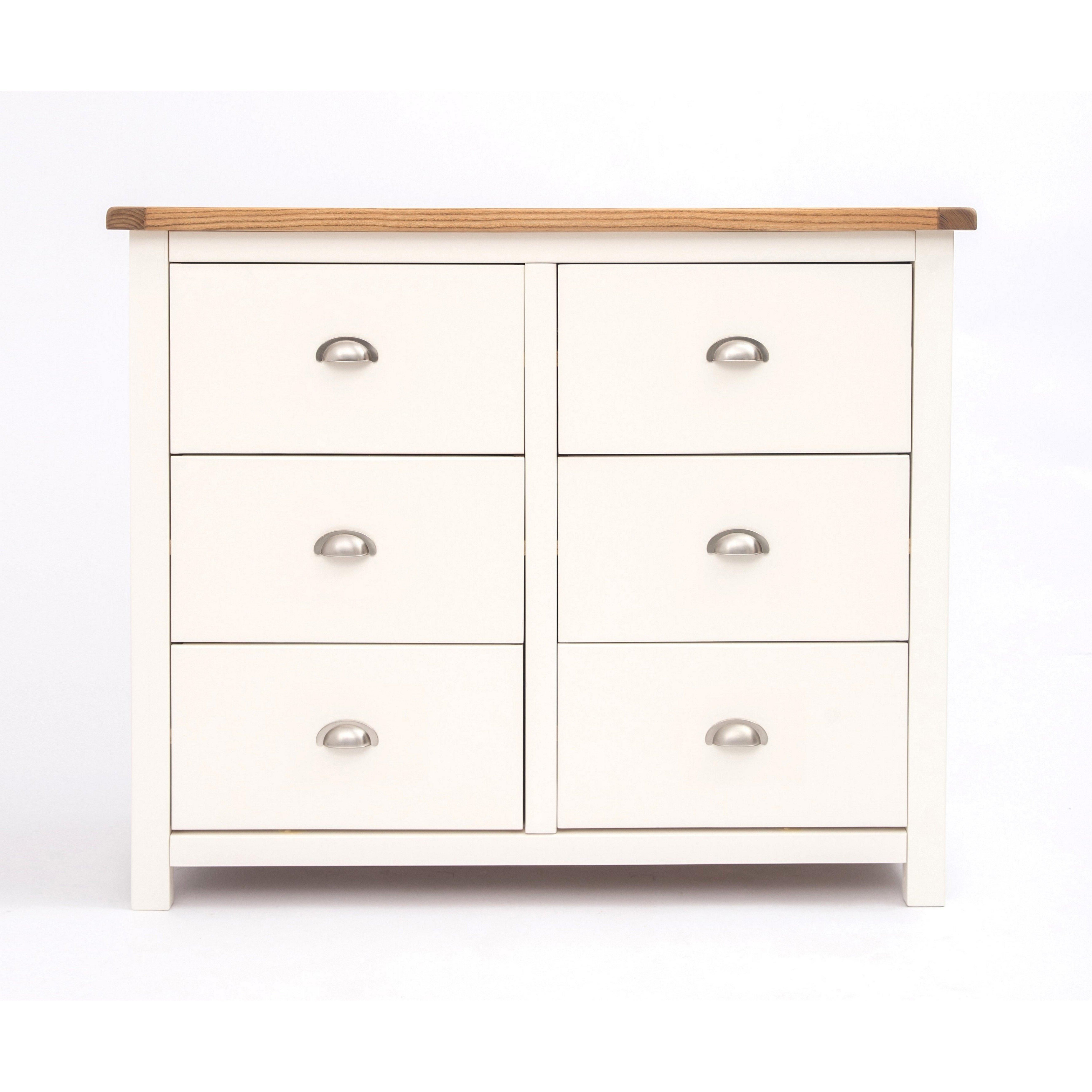 Cabinet Bits Lovere 6 Drawer Chest of Drawers Chrome Cup Handle in Off-White