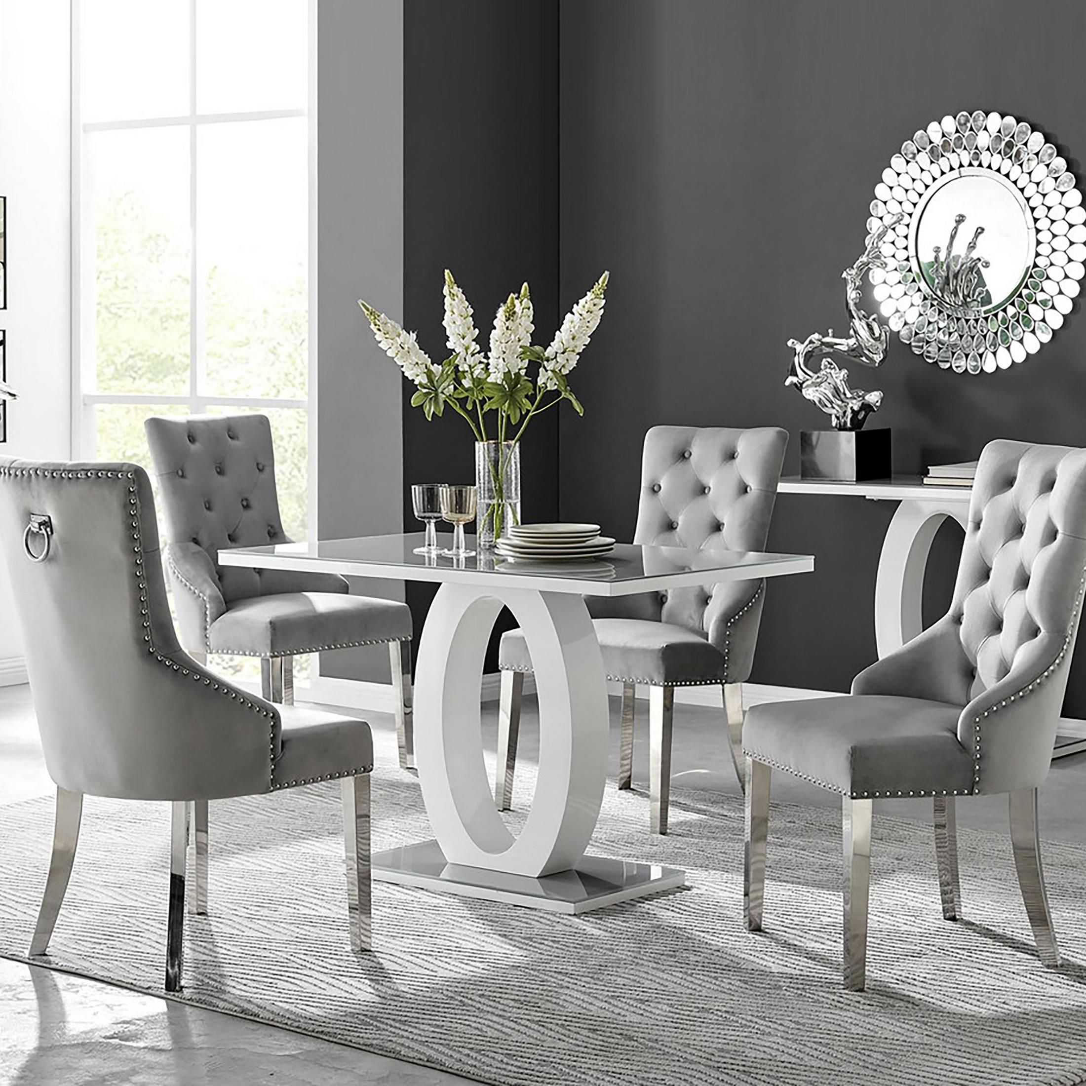 FurnitureboxUK Giovani 4 Grey Dining Table & 4 Velvet Belgravia Chairs