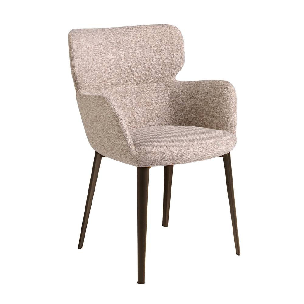 Angel Cerda Dining Chair, Marbled Brown Fabric, Armrests in Light Beige