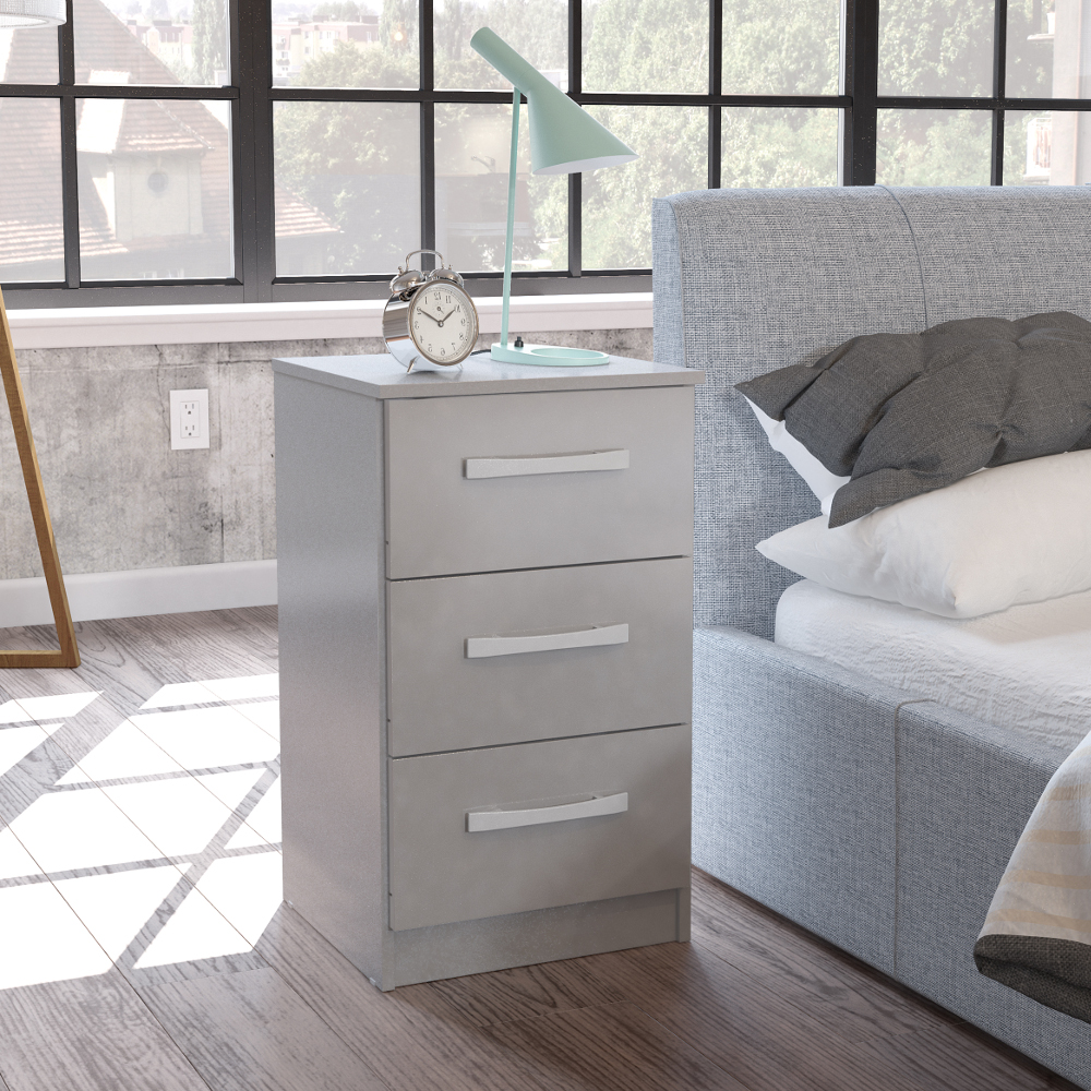 Lynx Grey 3 Drawer Bedside Table