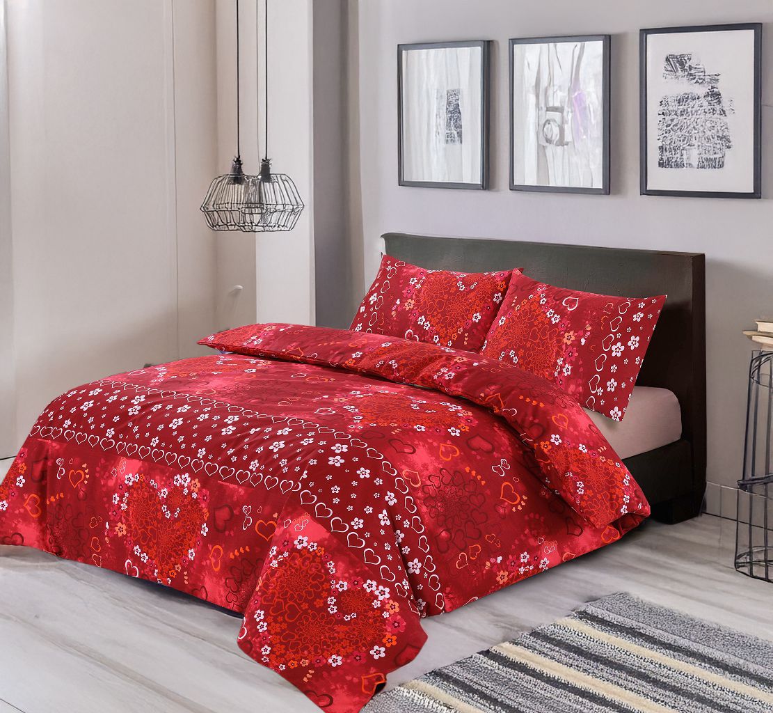 Snug City Duvet Cover & Pillowcase Set Love Heart Design Polycotton Bed Linen in Red