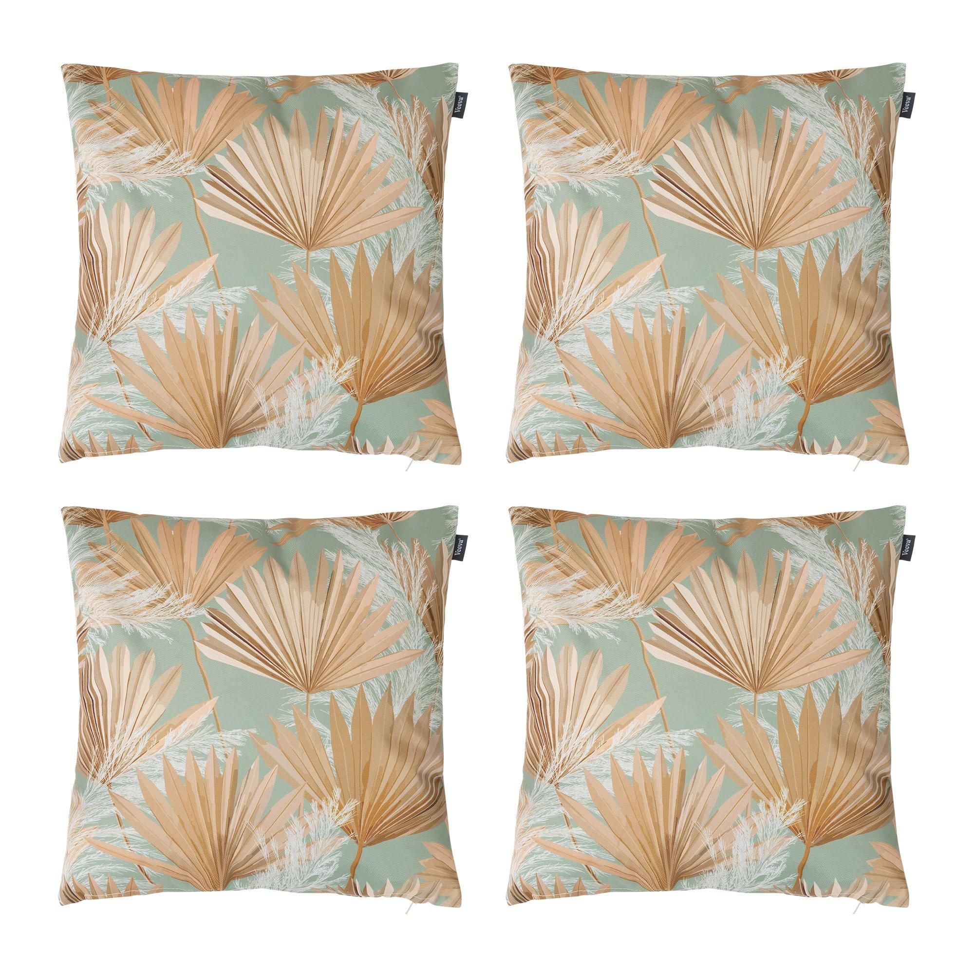 icon Indoor & Outdoor Pampas Grass Print with Stone Back Set of 4 Outdoor Waterproof Cushion in Natural