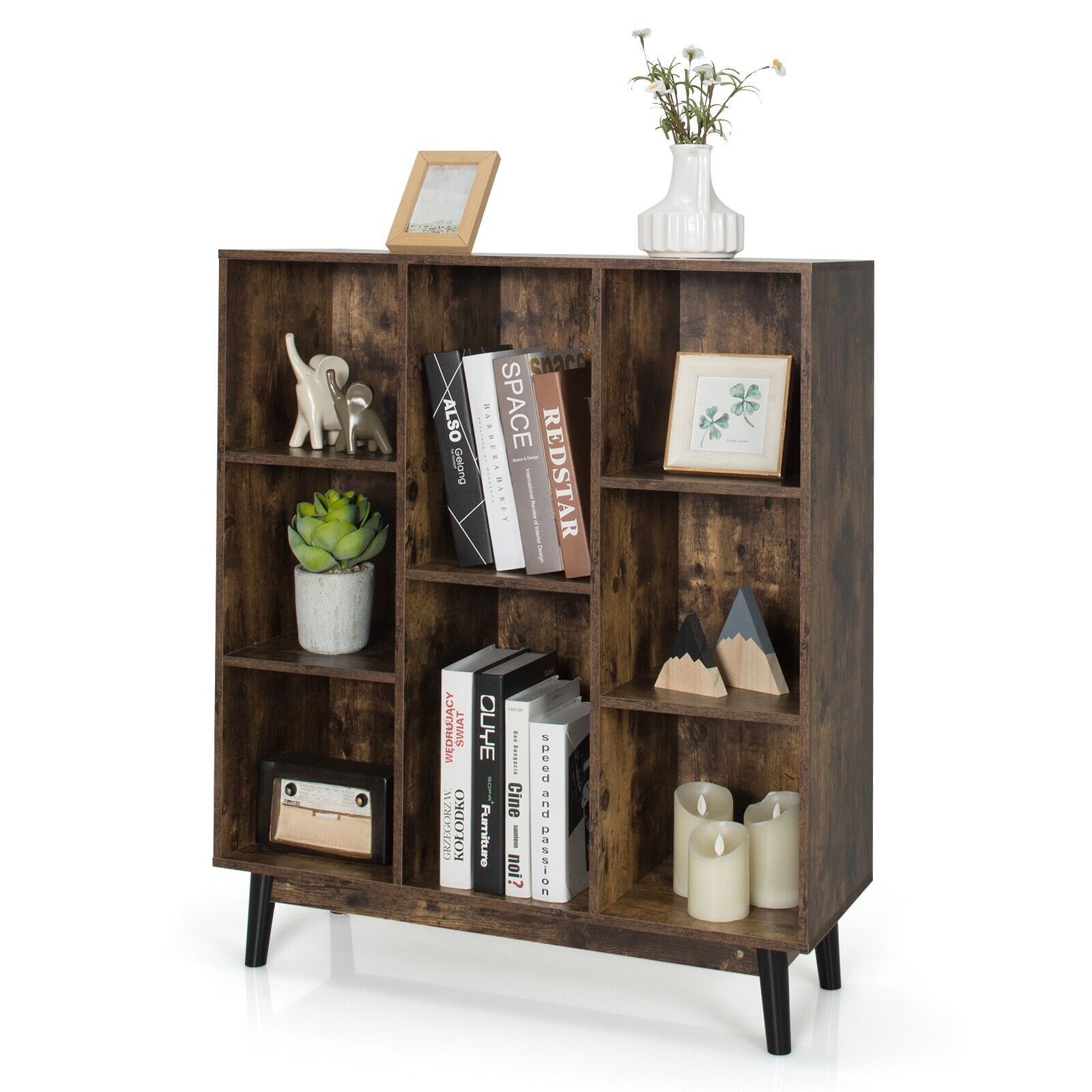 Costway 8Cube Storage Bookcase Wooden Bookshelf Side Cabinet Freestanding Display Rack in Brown